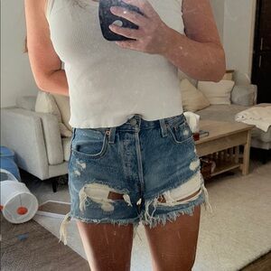 Levi's Blue Distressed Jean Shorts
